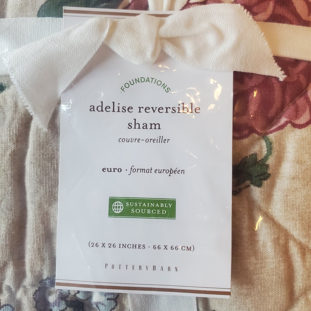 Potterybarn Adelise Reversible Euro Sham Set of 2 Floral Rose Cotton Linen NEW - Picture 4 of 7
